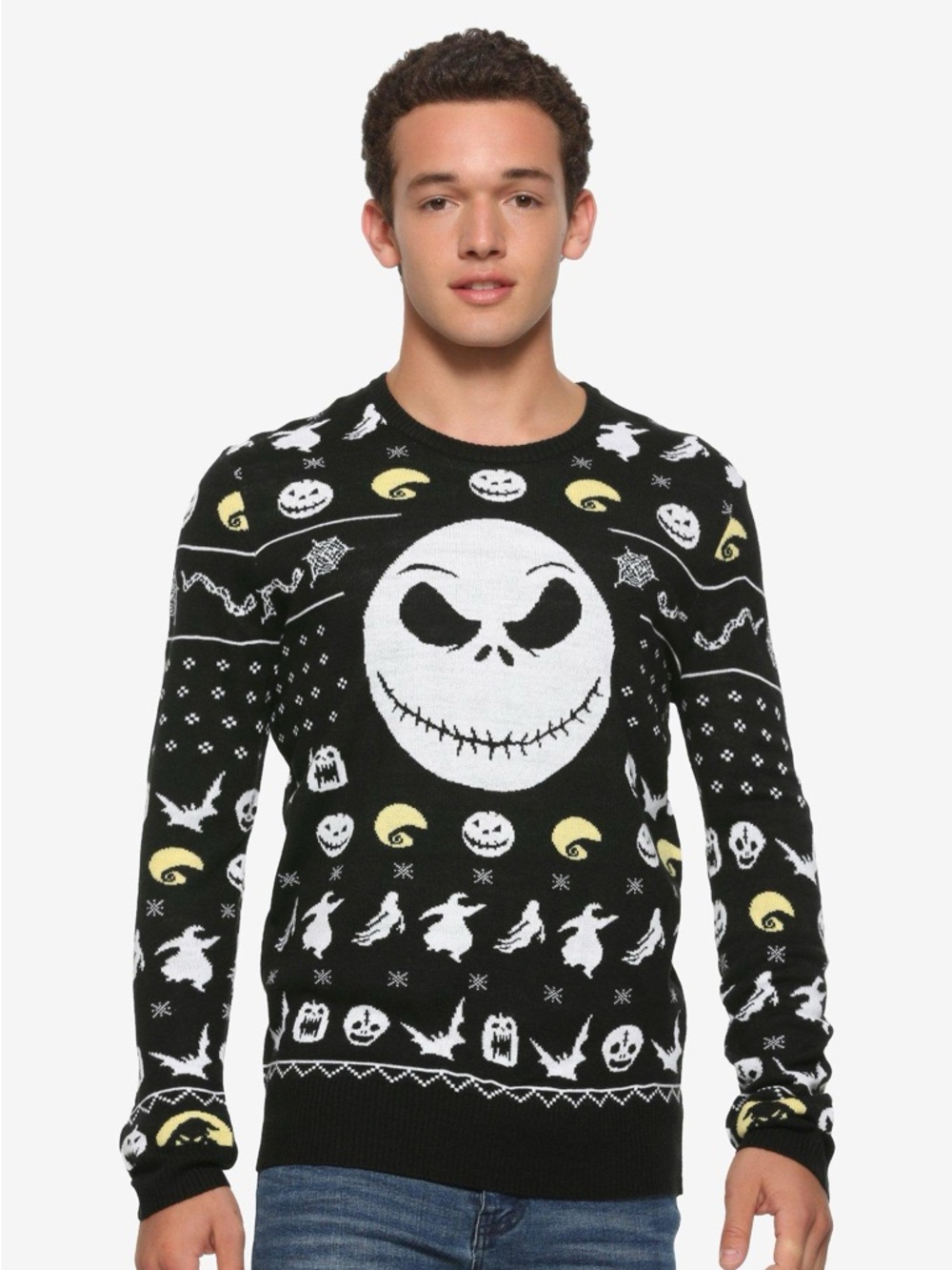 Disney Jack Skellington Halloween Graphic Print Pullover Sweater Black Men’s S